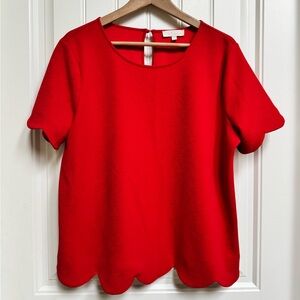 & Layered Red Scalloped Blouse. Size L